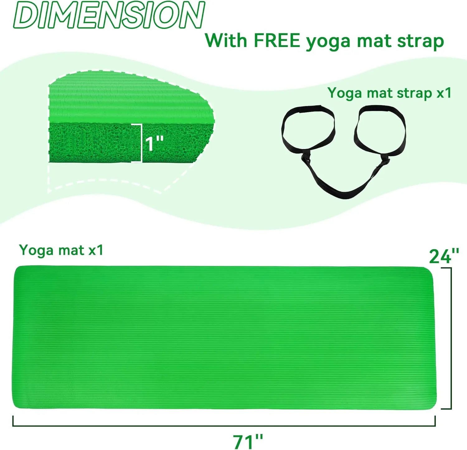 1 Inch Yoga Mat Thick Exercise Workout Mat with Extra Carry Strap Non-slip Fitness Mat Gym Pilates Mat for Stretching & Floor Home Workout Outdoor Training