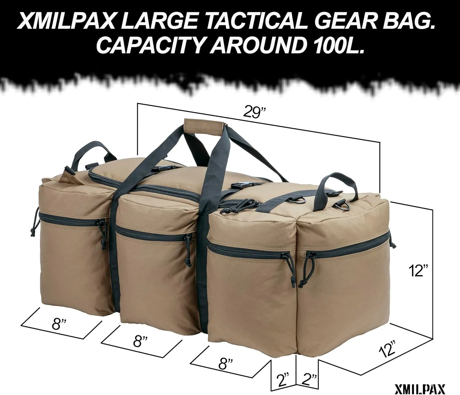 100L Large Military Duffle Bag Deployment Duffel Bag Sports Equipment Travel Luggage Bag with Detachable Backpack Straps…
