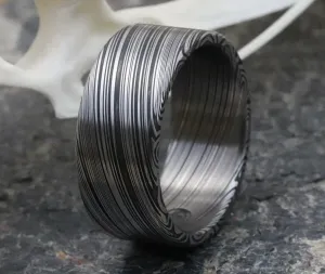 10mm Damascus steel ring Stainless damascus Damasteel "dark leaf" Customizable ring! Darker color etch. Damascus steel ring mens rings wedding band