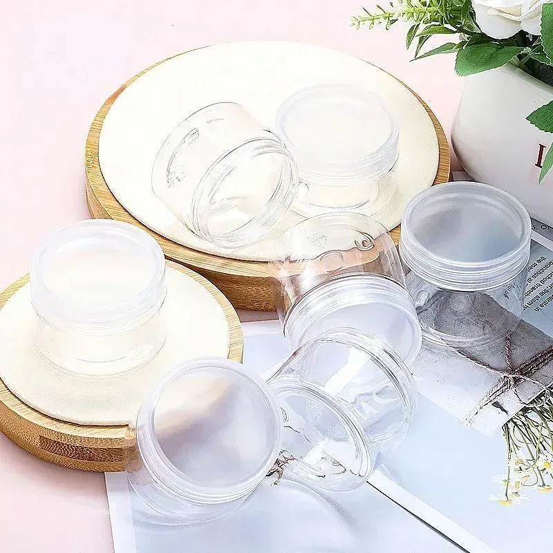 10pcs Transparent Wide Mouth Plastic Jars with Cap Skin Care Cream Containers