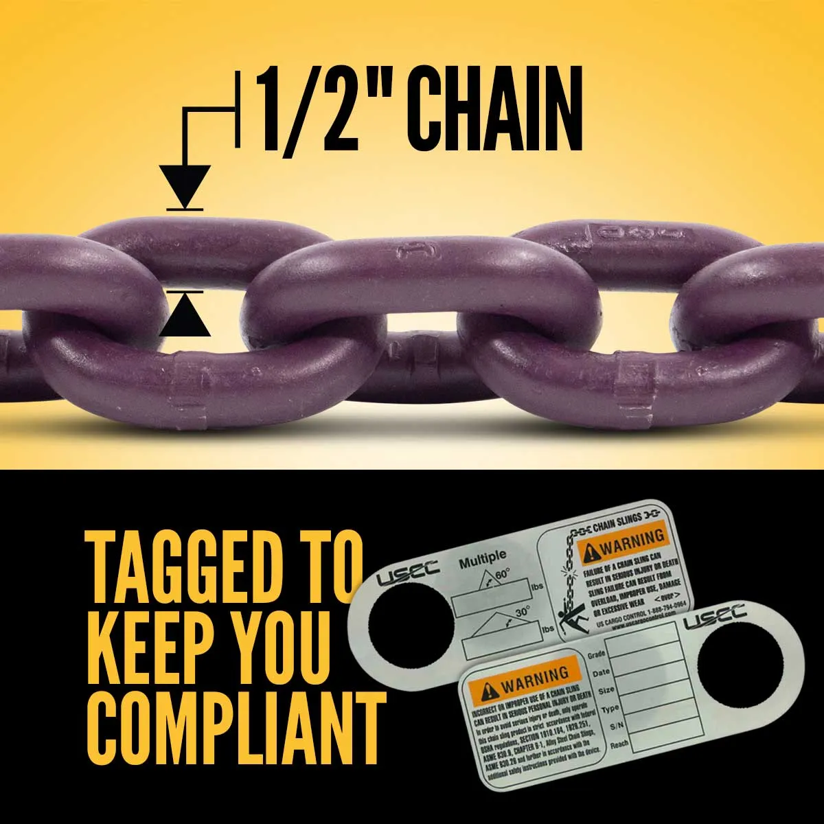 1/2" x 5' - Adjustable 3 Leg Chain Sling w/ Foundry Hooks - Grade 100