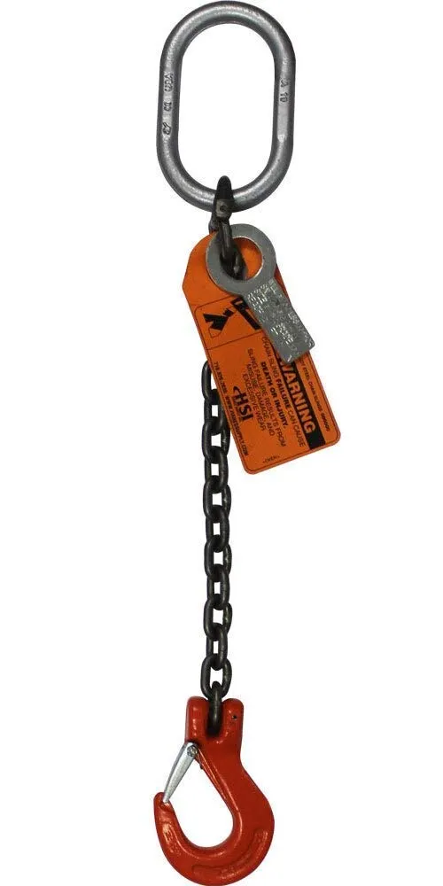 1/2" x 6' Single Leg Chain Sling | 15,000 Lbs WLL | Oblong Link-to-Sling Hook Ends | Grade 100 Alloy | 1" Master Link | for Tough Conditions | Hanes Supply (HSI)