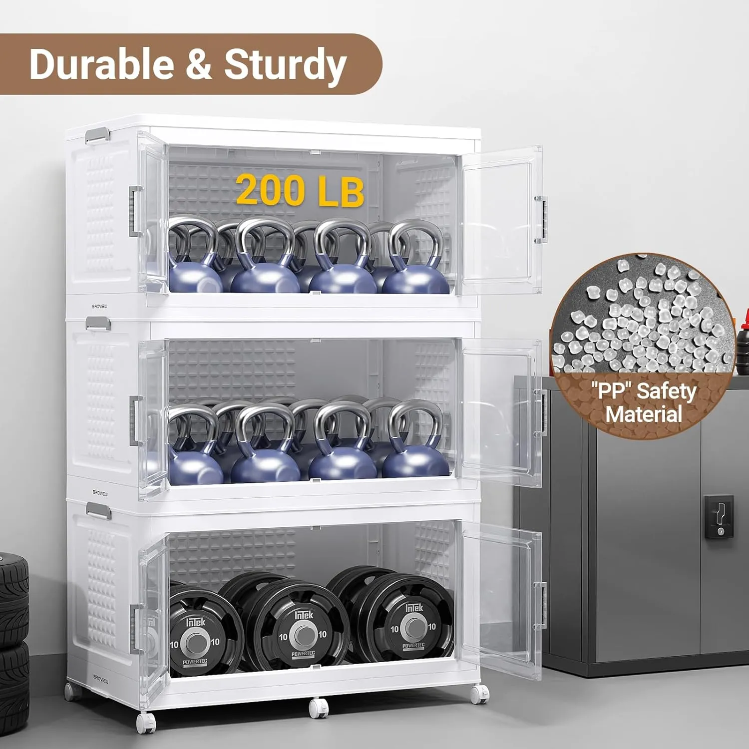 150Gal Plastic Storage Bins with Lid and Wheels, 3Pack Extra Large Stackable Storage Bins With Dividers, Closet Organizers and Storage Cabinet Shelves Collapsible Box for Home Garage, White