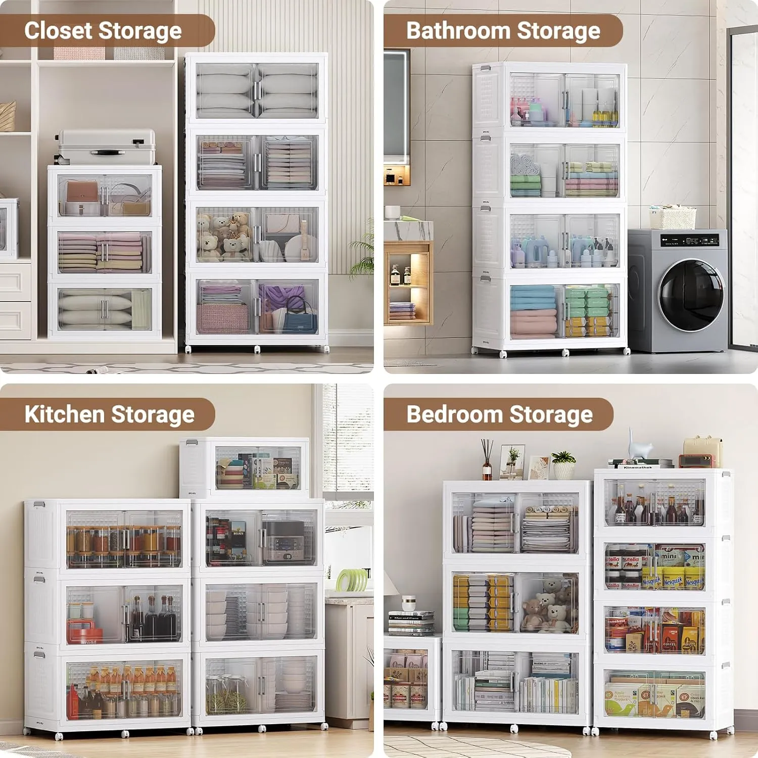150Gal Plastic Storage Bins with Lid and Wheels, 3Pack Extra Large Stackable Storage Bins With Dividers, Closet Organizers and Storage Cabinet Shelves Collapsible Box for Home Garage, White