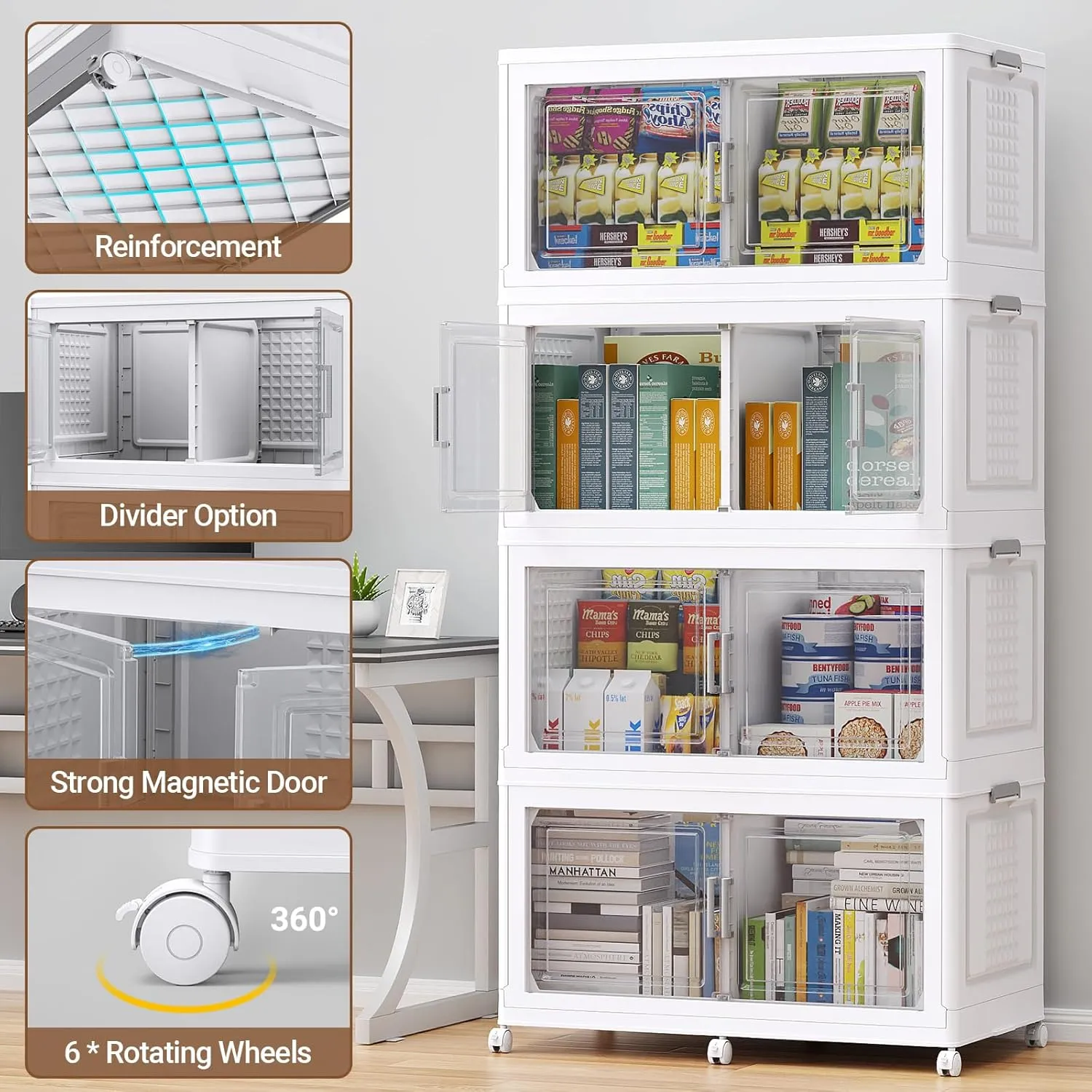 150Gal Plastic Storage Bins with Lid and Wheels, 3Pack Extra Large Stackable Storage Bins With Dividers, Closet Organizers and Storage Cabinet Shelves Collapsible Box for Home Garage, White
