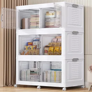 150Gal Plastic Storage Bins with Lid and Wheels, 3Pack Extra Large Stackable Storage Bins With Dividers, Closet Organizers and Storage Cabinet Shelves Collapsible Box for Home Garage, White
