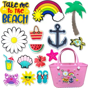 15pcs Summer Charms for Bogg Bag, Accessories for PVC Rubber Totes Inserts, Charms for Handbag, Beach Tote