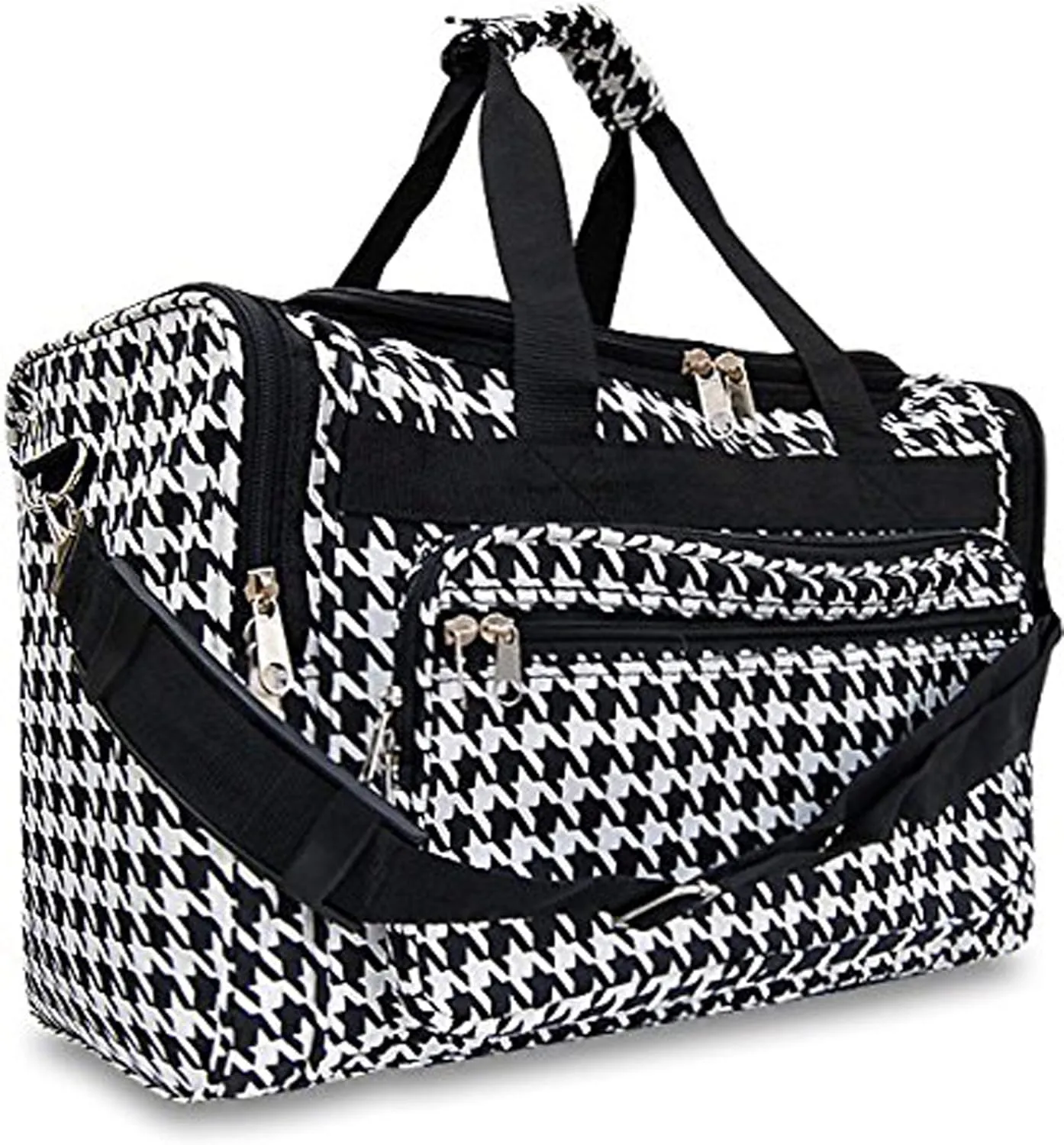 19-inch Travel Duffle Bag | Multiple Designs to Choose From | Perfect Travel Size Duffel Bag by Unique Traveler (Hounstooth-Black Trim)