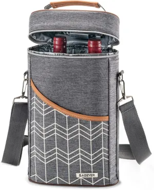 2 Bottles Insulated Wine Tote Bag Cooler Carrier for Tasting, Party, Travel, Beach, BYOB Restaurant, Sport Events - Gifts for Women Lovers - Grey