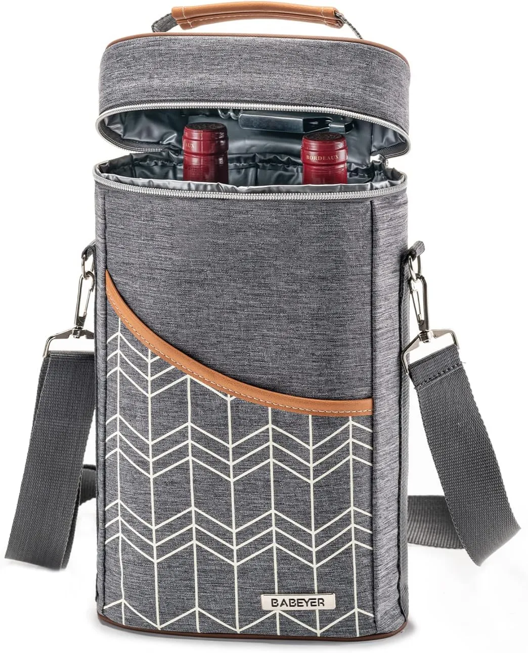 2 Bottles Insulated Wine Tote Bag Cooler Carrier for Tasting, Party, Travel, Beach, BYOB Restaurant, Sport Events - Gifts for Women Lovers - Grey