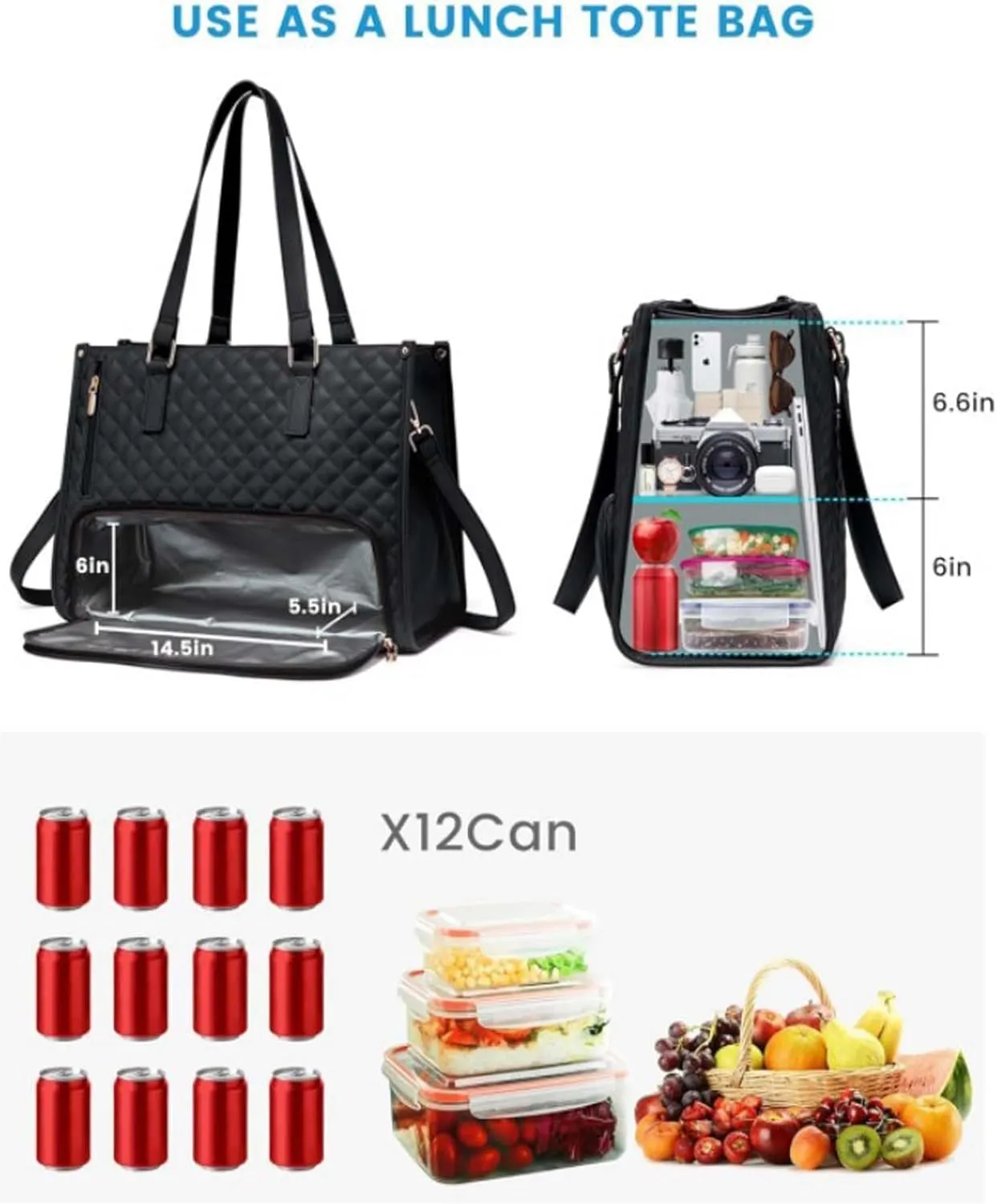 2 in 1 Tote Bag Lunch Bag Combo,Lunch Tote Bag for Women, Large Convertible Laptop Work Handbag for Women