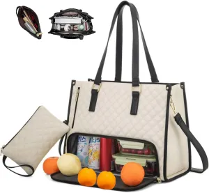 2 in 1 Tote Bag Lunch Bag Combo,Lunch Tote Bag for Women, Large Convertible Laptop Work Handbag for Women