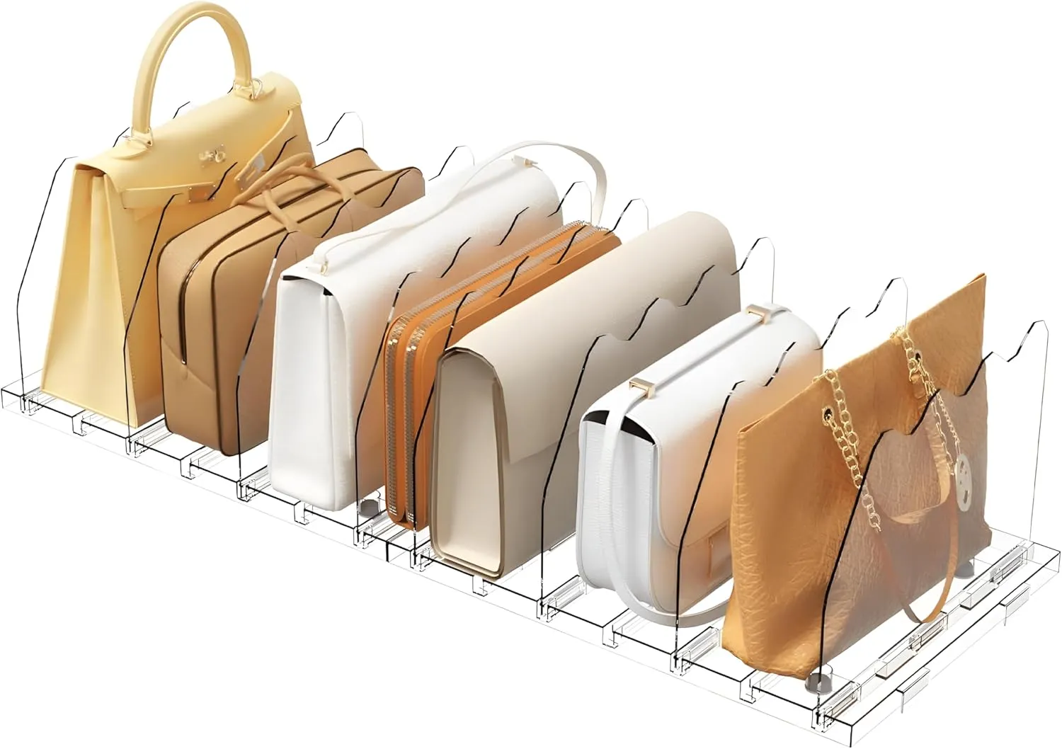2 Pack Clear Purse Organizers for Closet - Adjustable Shelf Dividers for Closet Organization - Clear Bag Storage Organizer for Handbag, Clutch,Tote, Book in Bedroom, Office