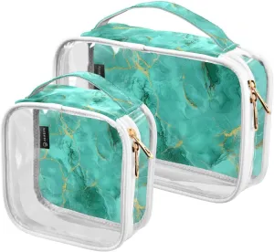 2 Pack Pale Greenish-gold Marble Texture clear decorative mens toiletry bags TSA approved portable small cosmetic bag shaving essentials Bolsa de almacenamiento