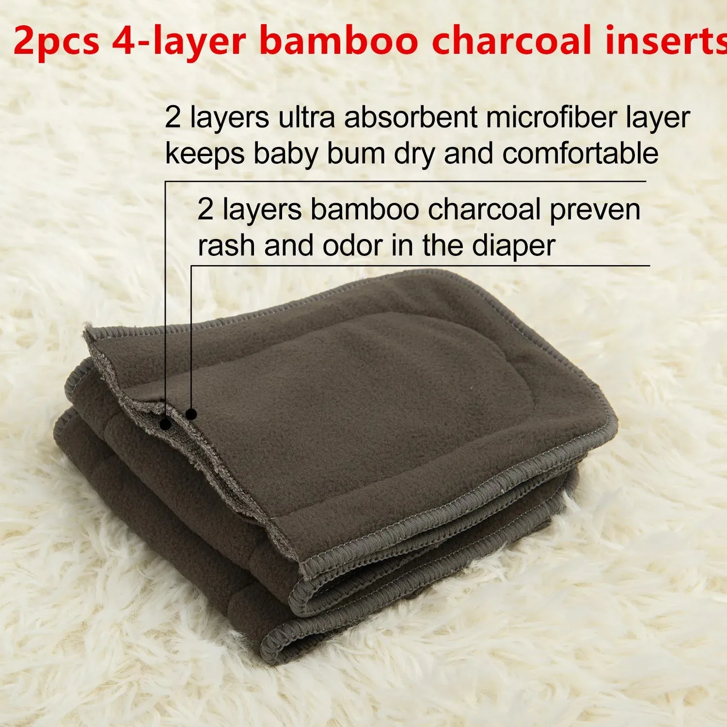 2 Pack Reusable Cloth Diaper Inserts Microfiber Bamboo Charcoal Absorbent Baby Inserts
