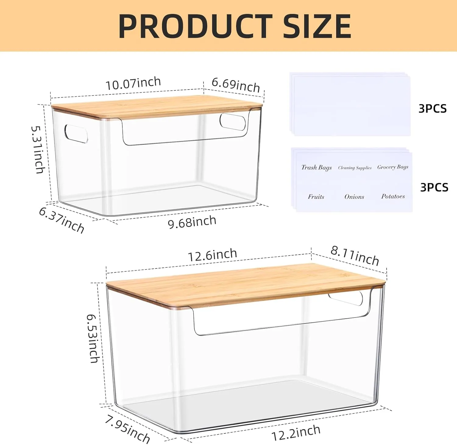 2 Pack Trash Bag Holder Dispenser,Plastic Garbage Bag Dispenser with Bamboo Top,Organization and Storage Under Sink Stackable for Kitchen,Pantry,Laundry Room,Cabinet,Grocery,Fruits,Vegetables