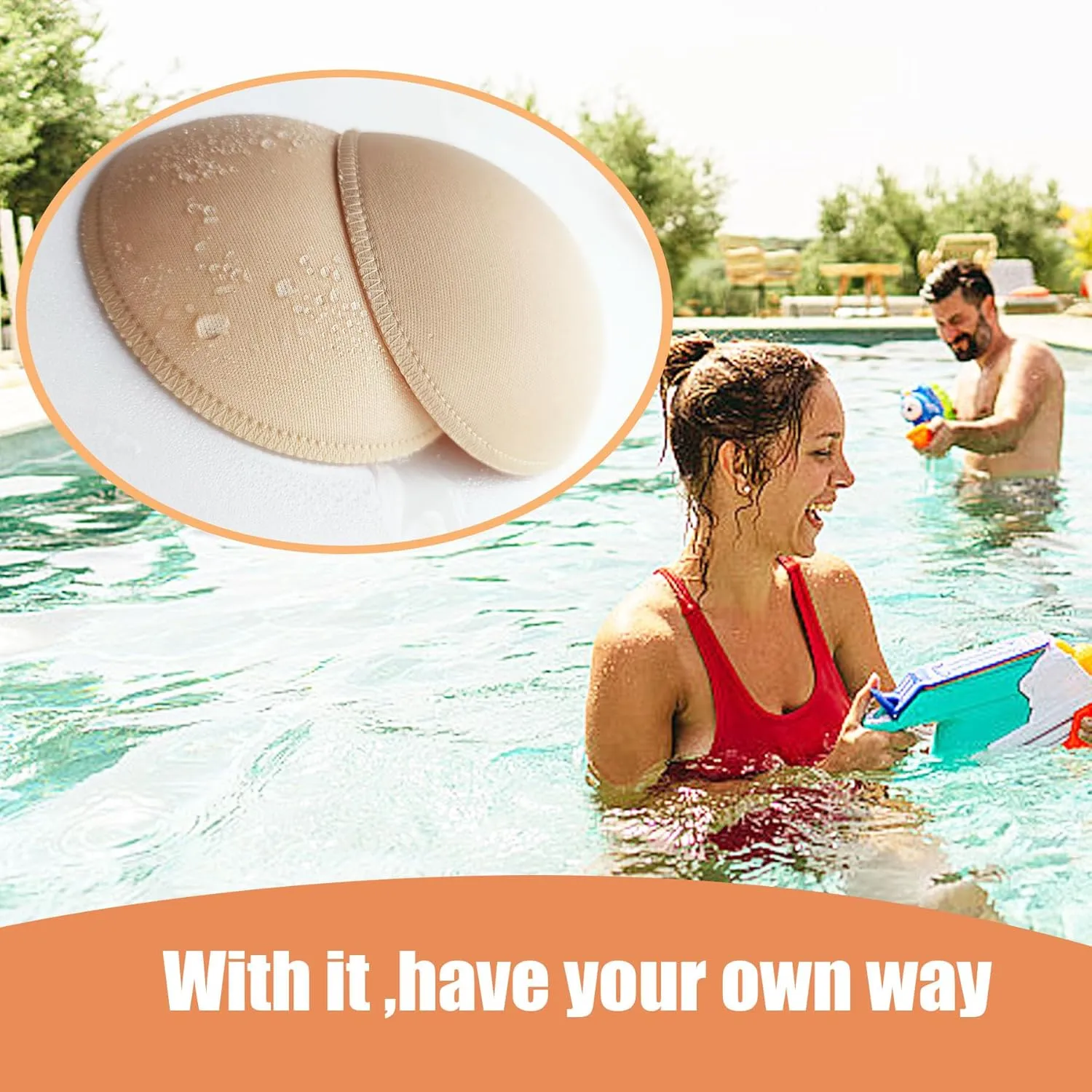 2 Pairs Women's Round Waterproof Removable Swimsuit Bra Pad Inserts, Bikini Top Bra Pads Insert B or C,D,DD,DDD/F Cup