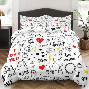 2 Pcs Comforter Set Twin Size, Love Valentines Day Retro Soft Bedding for Kids and Adults, Happy Diamond Strawberry Comforter Set with Pillowcase for Bedroom Bed Decor