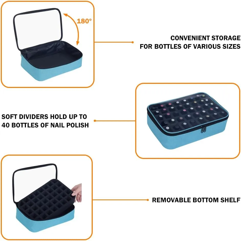 2 Pcs Small Clear Nail Polish Organizer Holds 80 bottles(15ml-0.5fl.oz) Nail Polish Case Multifunctional Nail Polish Bag Organizer, Cosmetic Travel Makeup Bags for Women Green
