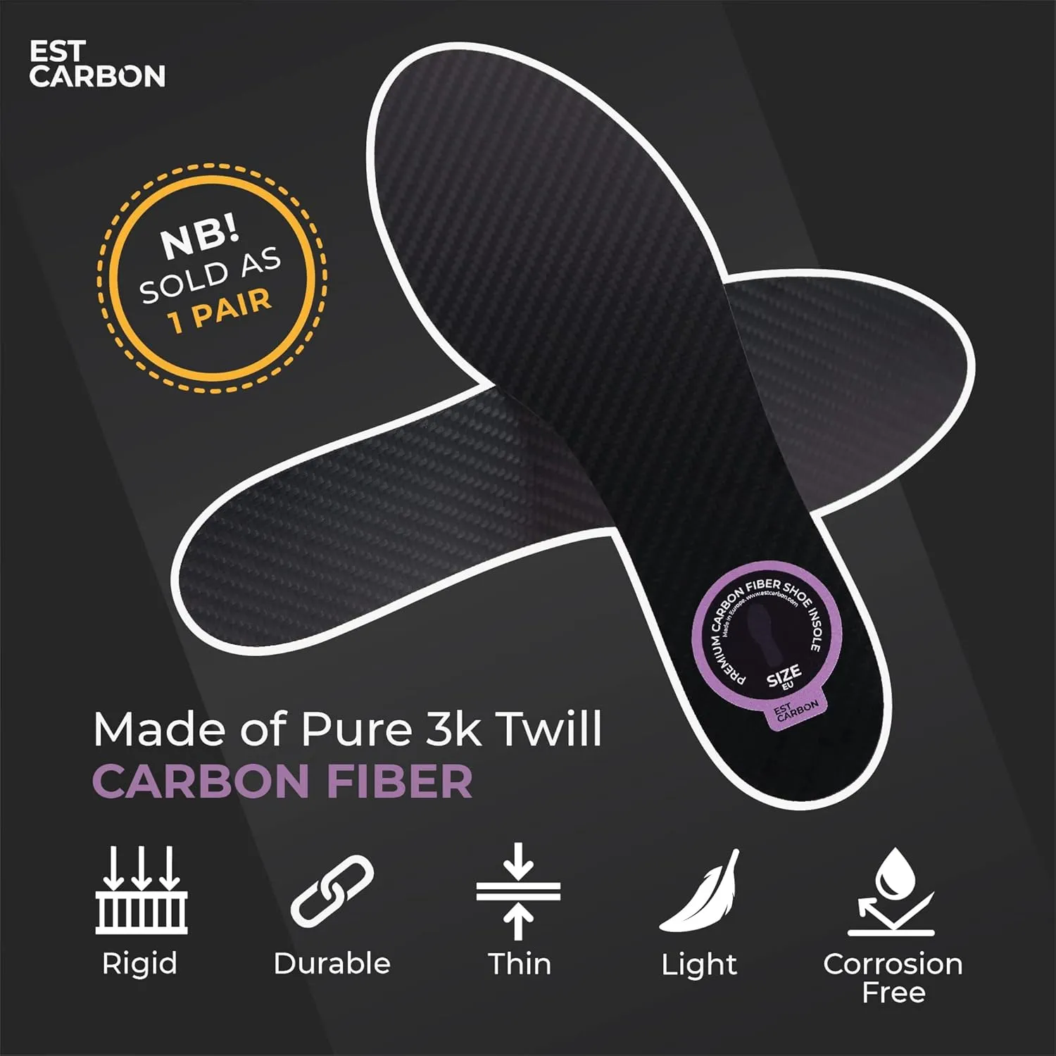 2 Piece (Pair) Carbon Fiber Insoles for Men & Women - Carbon Fiber Inserts for Basketball, Volleyball, Hiking,| Fits All Sneakers and Shoes - Enhances Athletic Performance Women 12-12.5, Men's 11-11.5