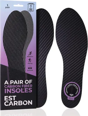 2 Piece (Pair) Carbon Fiber Insoles for Men & Women - Carbon Fiber Inserts for Basketball, Volleyball, Hiking,| Fits All Sneakers and Shoes - Enhances Athletic Performance Women 12-12.5, Men's 11-11.5