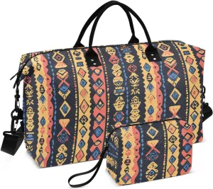 2-Piece Travel Organizer Set - Wave Quilted Expandable Duffel Bag with Detachable Toiletry Pouch, TSA-Compliant Carry-On for Gym/Camping/Airplane, Bohemian Pattern (35)