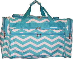 22 inch Fashion Multi Pocket Gym Dance Cheer Travel Carry On Duffle Bag with Bottle Holder (Blank - Aqua Chevron)