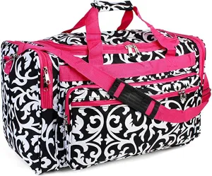 22-inch Travel Duffle Bag | Multiple Designs to Choose From | Perfect Travel Size Duffel Bag by Unique Traveler (Damask-Pink Trim)