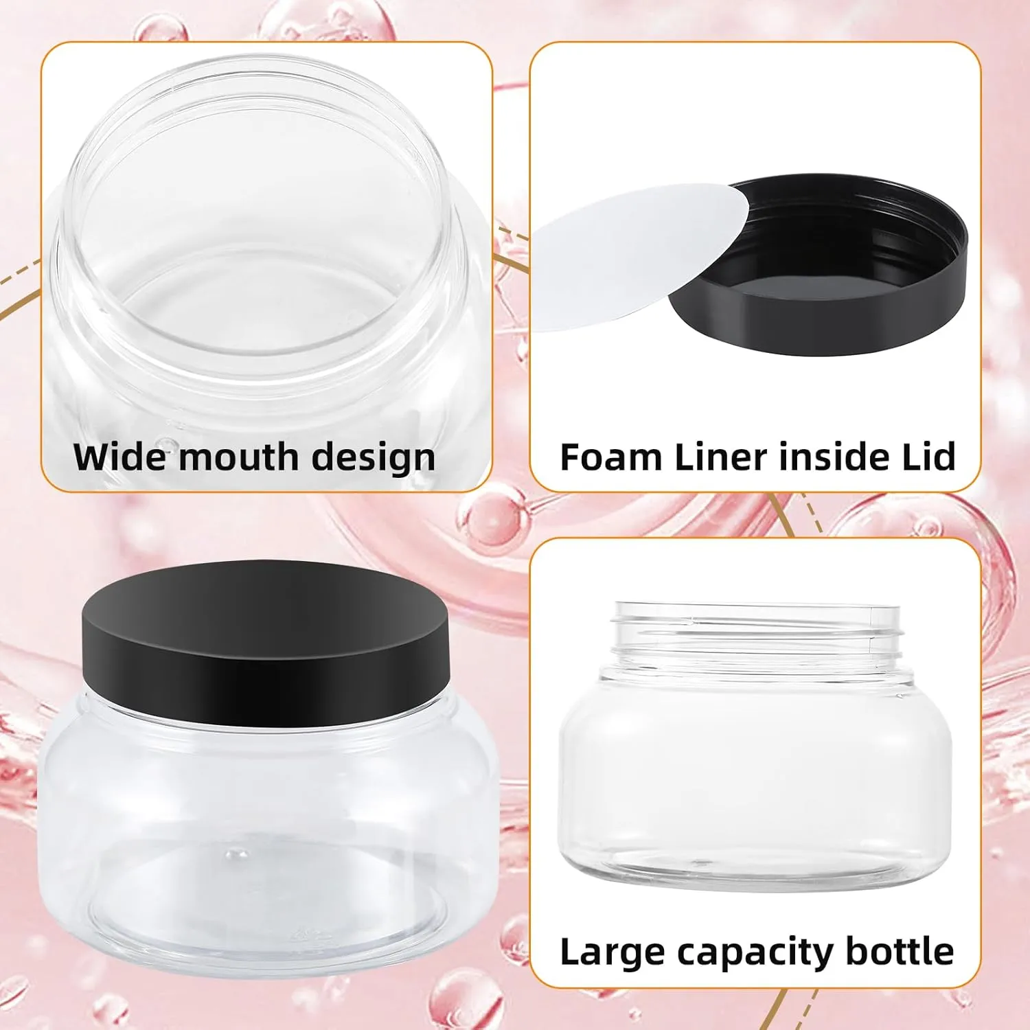 24 Pack 8 Oz Plastic Containers With Lids and Waterproof Label BPA Free - Refillable Transparent Cosmetic Containers for Body Butter,Sugar Scrubs,Cream,Lotions,Candy,Bath Salt (Clear)