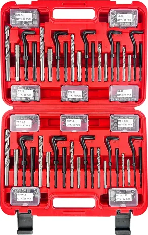 299PCS Metric and SAE Helicoil Thread Repair Kit, HSS Drill Repair Kit, (1/4", 5/16", 3/8", 7/16", 1/2"; M5, M6, M8, M10, M12)
