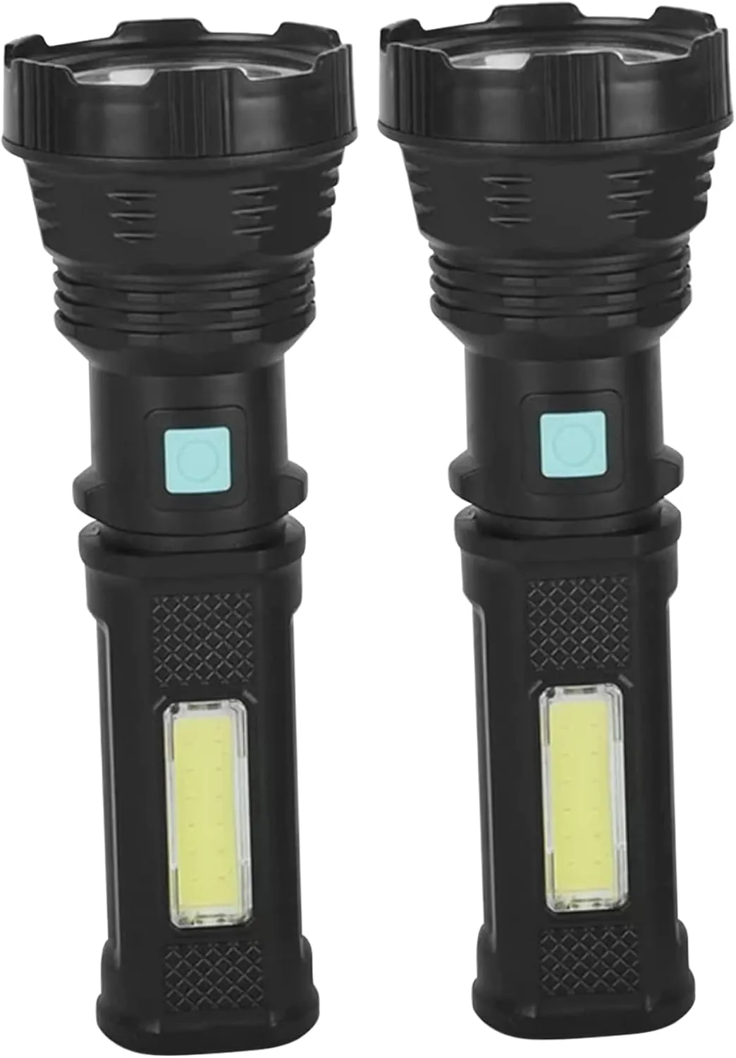 2Pcs Solar Flashlight Solar Powered Flashlight USB Rechargeable Flashlights Waterproof High Lumens Camping Flashlight LED Torch Light with COB Side Light for Survival Emergency