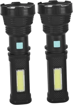 2Pcs Solar Flashlight Solar Powered Flashlight USB Rechargeable Flashlights Waterproof High Lumens Camping Flashlight LED Torch Light with COB Side Light for Survival Emergency
