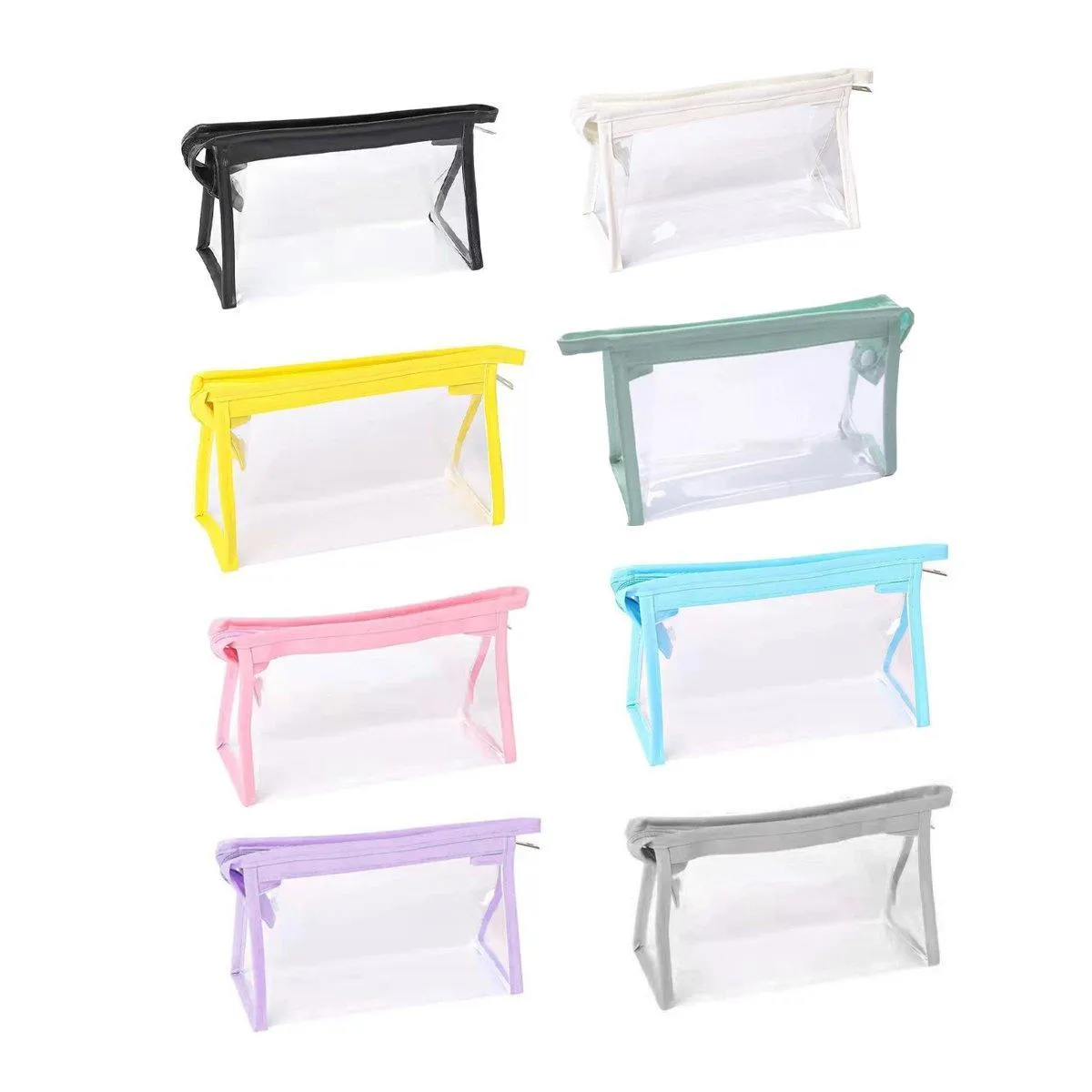 2PCS Transparent Zipper Pencil Case Cosmetic Pouch Pen Storage Bag for Girls