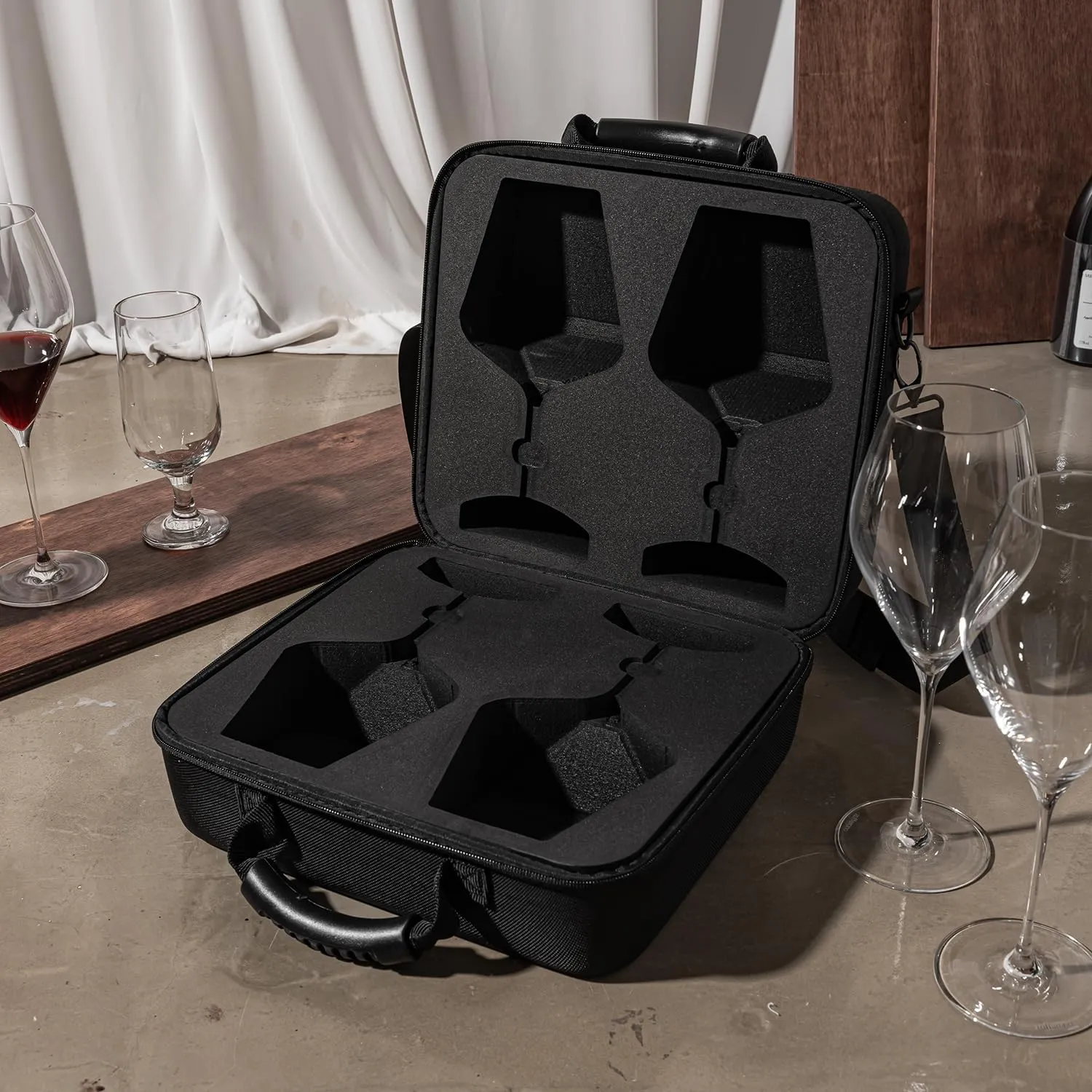 2pcs Wine Glass Carrying Case Holder Carrier – Durable Travel Case with EVA Foam Inserts, Fits Riedel Fatto a Mano Pinot Noir (Glasses Not Included)
