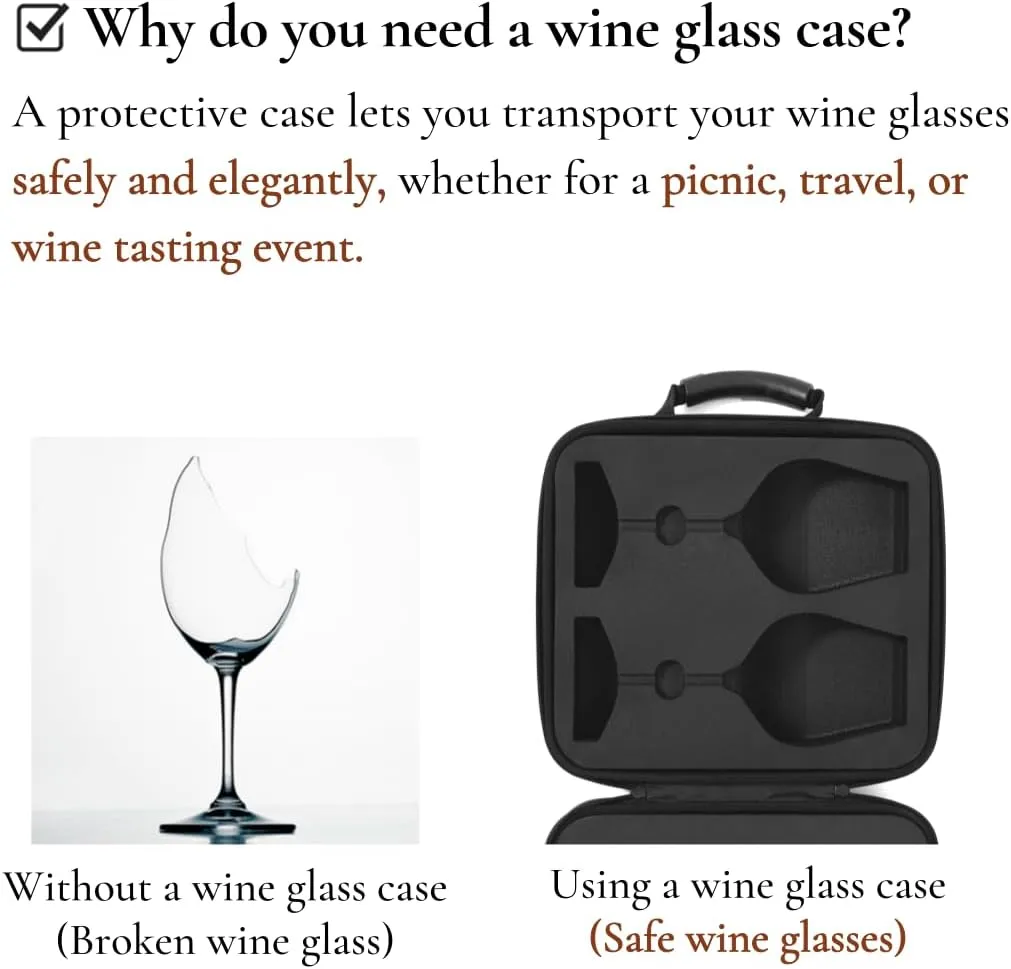 2pcs Wine Glass Carrying Case Holder Carrier – Durable Travel Case with EVA Foam Inserts, Fits Riedel Fatto a Mano Pinot Noir (Glasses Not Included)