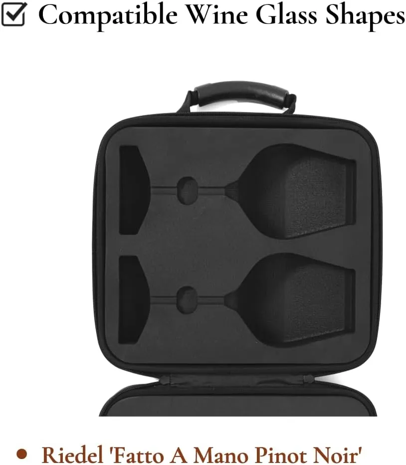 2pcs Wine Glass Carrying Case Holder Carrier – Durable Travel Case with EVA Foam Inserts, Fits Riedel Fatto a Mano Pinot Noir (Glasses Not Included)