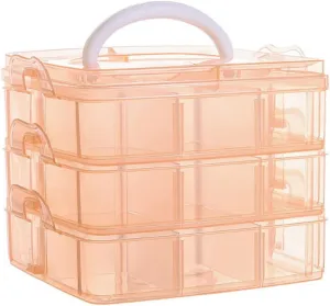 3-Tier Stackable Storage Container Box with 18 Compartments, Orange Plastic Organizer Box for Craft Organizers and Storage, Beads, Jewelry, Sewing, Nail