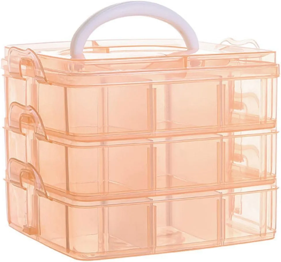 3-Tier Stackable Storage Container Box with 18 Compartments, Orange Plastic Organizer Box for Craft Organizers and Storage, Beads, Jewelry, Sewing, Nail