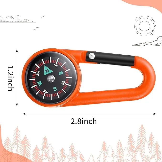 32 Pcs Compass Keychain for Kids Adventure Camping Small Keychain Belt Clips with Holes Compass Metal Buckle Keychain Outdoor Camping Party Favors