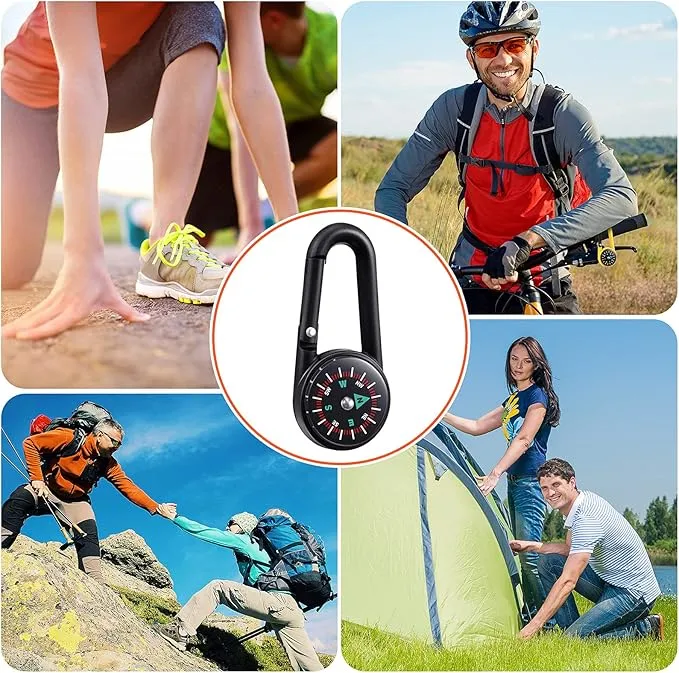 32 Pcs Compass Keychain for Kids Adventure Camping Small Keychain Belt Clips with Holes Compass Metal Buckle Keychain Outdoor Camping Party Favors