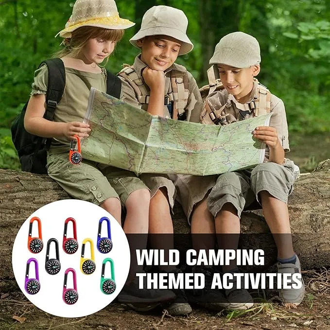 32 Pcs Compass Keychain for Kids Adventure Camping Small Keychain Belt Clips with Holes Compass Metal Buckle Keychain Outdoor Camping Party Favors