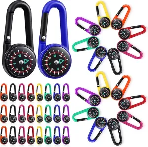 32 Pcs Compass Keychain for Kids Adventure Camping Small Keychain Belt Clips with Holes Compass Metal Buckle Keychain Outdoor Camping Party Favors