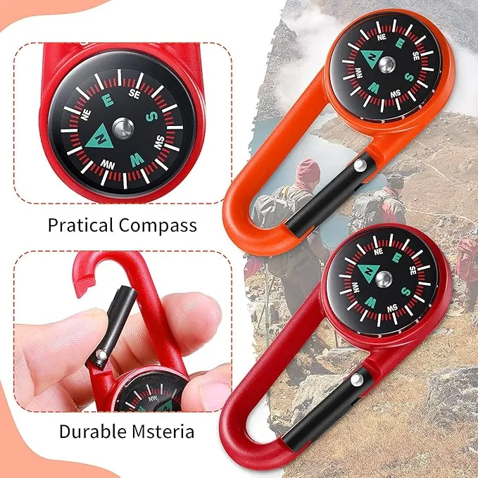 32 Pcs Compass Keychain for Kids Adventure Camping Small Keychain Belt Clips with Holes Compass Metal Buckle Keychain Outdoor Camping Party Favors