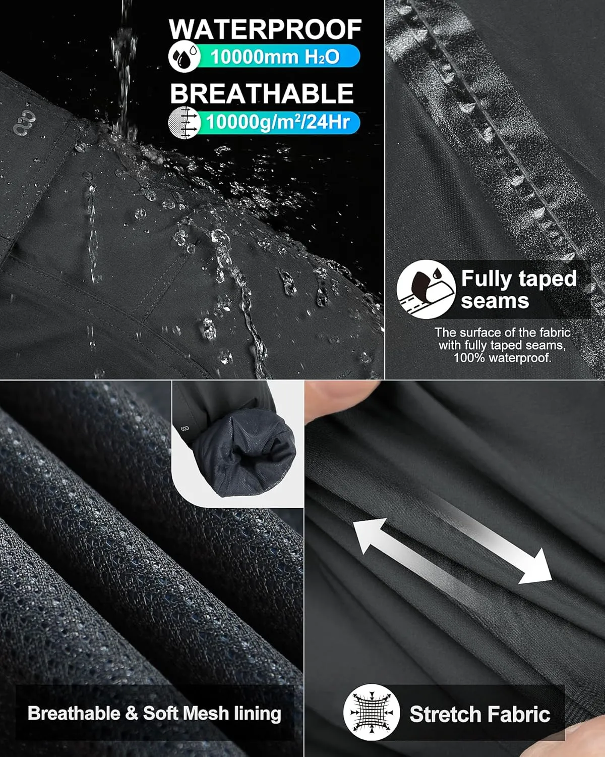 33,000ft Men's Rain Pants Waterproof Lightweight Breathable Golf Over Pants for Hiking Travel Cycling Outdoor