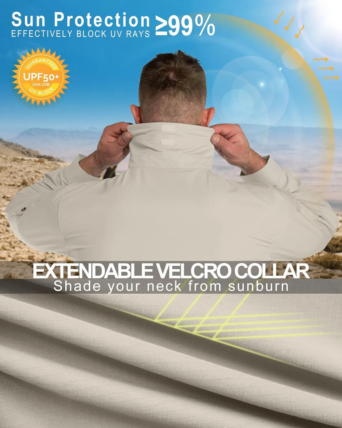 33,000ft Men's UPF 50  UV Protection Long Sleeve Hiking Shirts Breathable Quick Dry Fishing Shirts for Safari, Outdoor