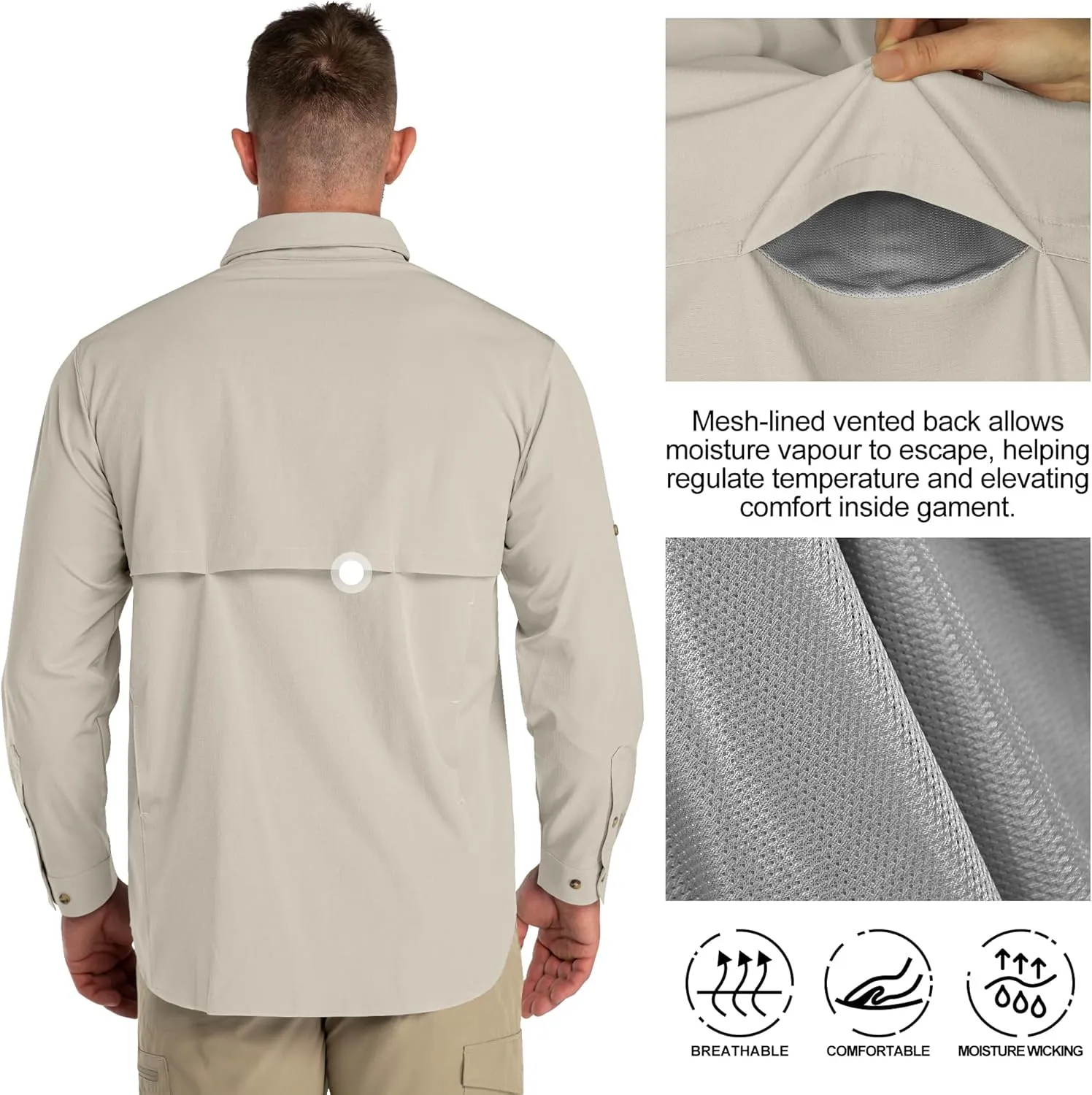 33,000ft Men's UPF 50  UV Protection Long Sleeve Hiking Shirts Breathable Quick Dry Fishing Shirts for Safari, Outdoor