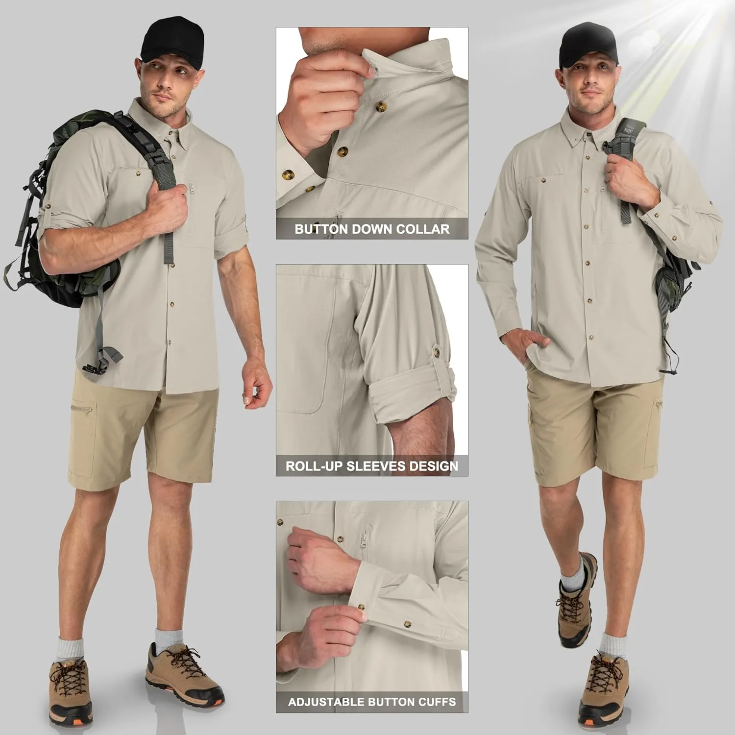 33,000ft Men's UPF 50  UV Protection Long Sleeve Hiking Shirts Breathable Quick Dry Fishing Shirts for Safari, Outdoor