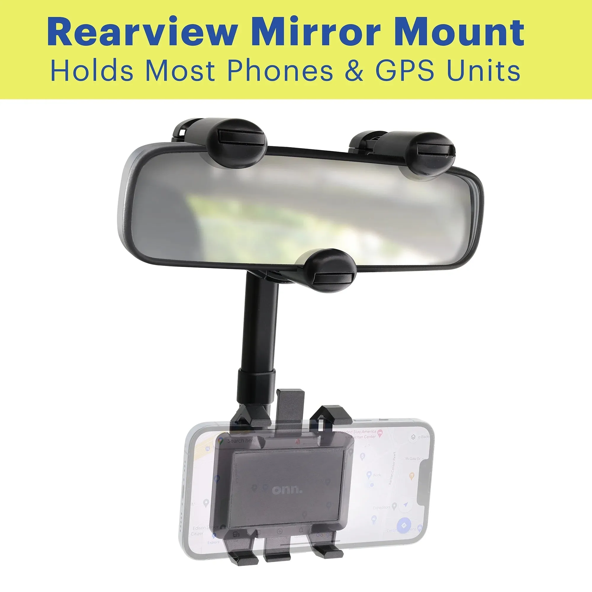360 Degree Rearview Mirror Mobile Plastic Black Phone Mount, Universal Multifunctional Design
