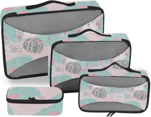 4 Pcs set suitcase organizer bags Mesh Travel Essentials Grey Cat Yarn Ball Light Purple lightweight travel packing cubes