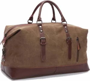 40L Canvas Weekender Travel Duffle Cabin Bag with Detachable Shoulder Strap Multicolor (Brown)